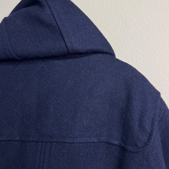 COUNTRY ROAD Hooded Cape Girls 5 Navy Blue Wool Winter Coat Faux Fur Pom Ties - Picture 6 of 12